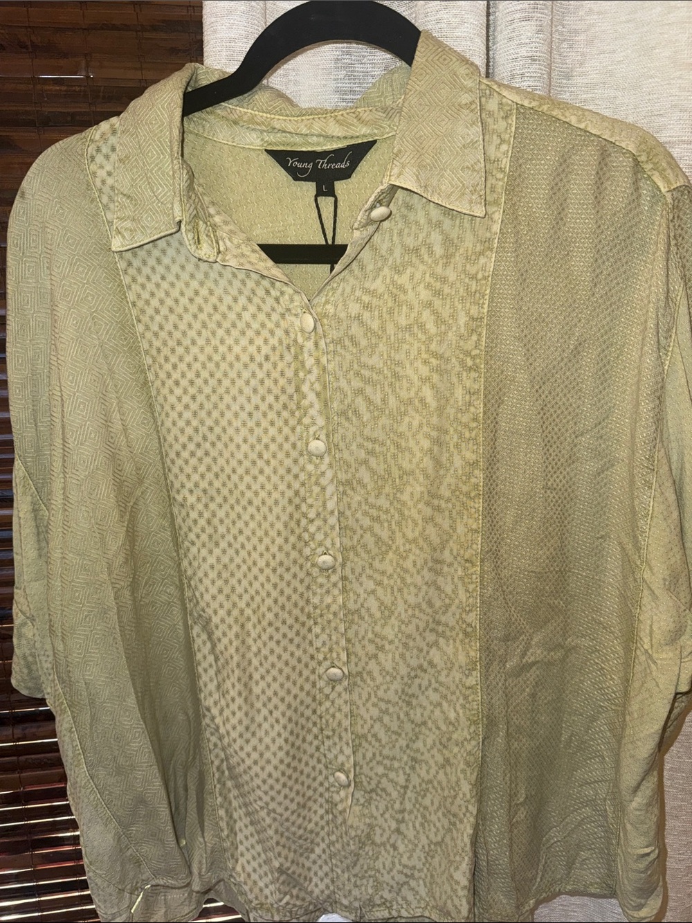 Young Threads Women's Light Olive Green Button-Front Blouse